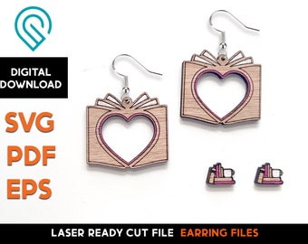 Laser Cut Book Earring SVG: Teacher Stud Jewelry Template (Digital Download)