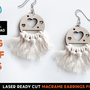 Heart Macrame Earring Set - Laser Cut SVG File - Glowforge Ready - DIY