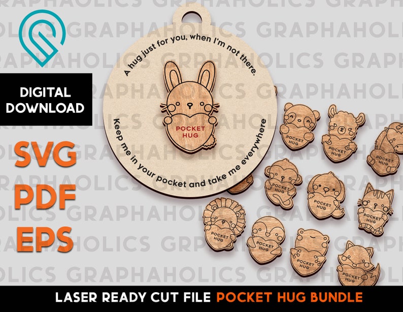 Pocket Hug Animals Laser SVG Cut File Glowforge Ready image 1