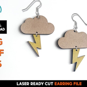 Cloud and Lighting Earrings - Laser Cut SVG File - Glowforge Ready - Jewelry Template - Thunderstorm, weather