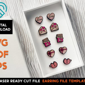 Valentines Stud Earring Set - Laser Cut SVG File - Glowforge Ready - Jewelry Template - Day
