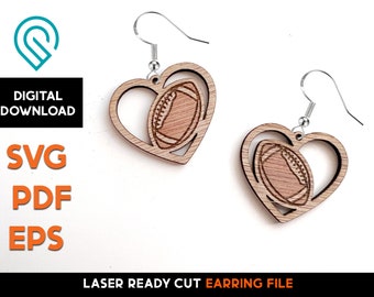 Football Heart - Sport Ball Earrings - Laser Cut SVG File - Glowforge Ready - Jewelry Template - Love, Car Charm, Bag Tag
