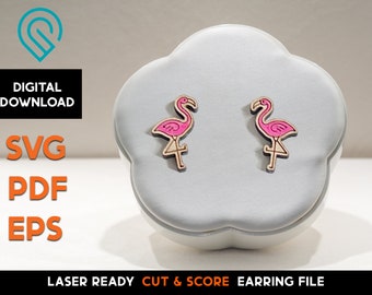 Flamingo -  Stud Earring - Laser Cut SVG File - Glowforge Ready and Tested - Cut and Score - Jewelry Template