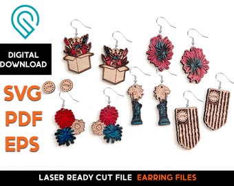 4th of July Earring SVG Laser Cut Files: Fireworks, Flag, Liberty (Digital Download)