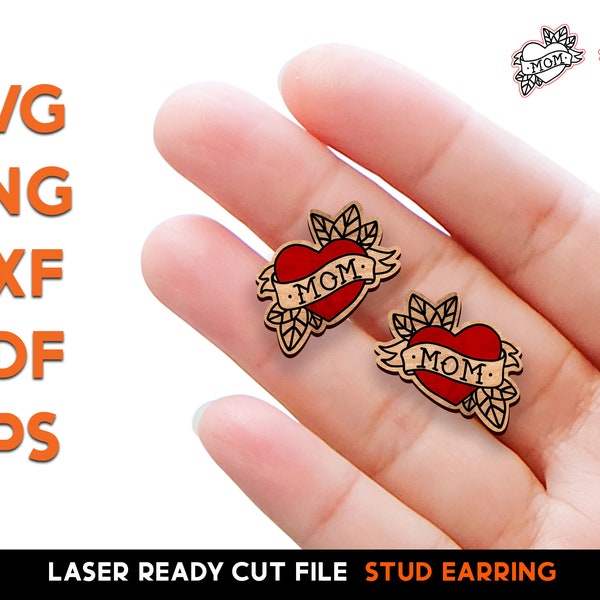 Mom Tattoo Stud Earring Set - Laser Cut SVG File - Glowforge Ready - Jewelry Template