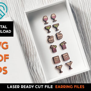 Cocktail drankjes Stud Earring Set - Lasergesneden SVG-bestand - Glowforge Ready - sieraden sjabloon - Happy Hour - knippen en scoren snel eenvoudig bestand!