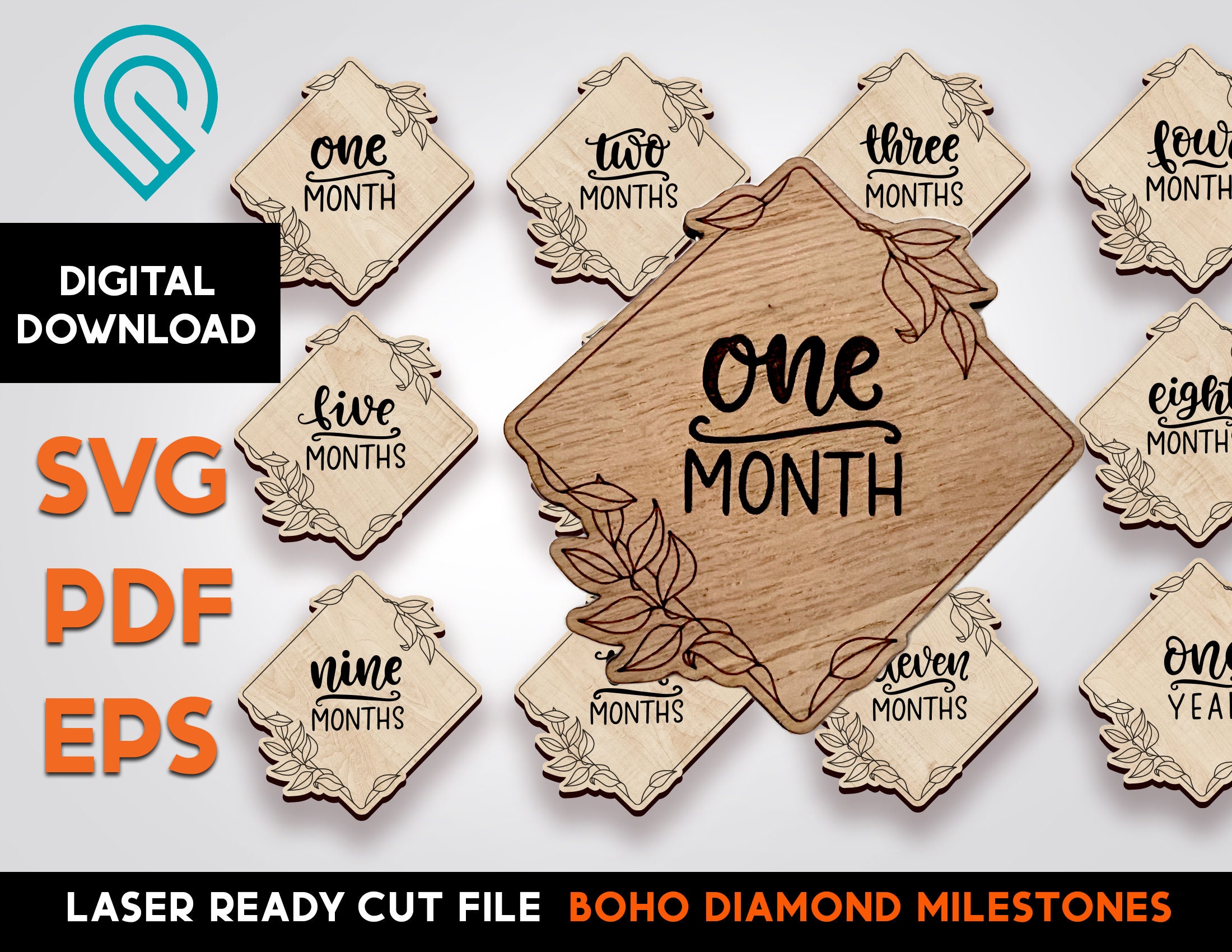 Boho Baby Milestone Markers: Laser Cut SVG, EPS, PDF (digital Download ...