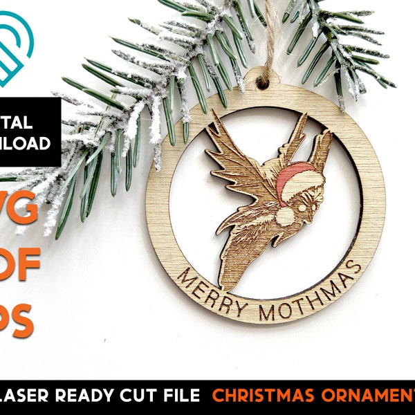 Mothman Christmas Ornament -  Laser SVG Cut File – Glowforge Ready - Cryptic Monsters - Merry Mothmas - MOTH MAN Santa Hat