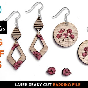 Mohn Ohrring Set - Laser Cut SVG Datei - Glowforge Ready - Schmuck Vorlage - DIGITAL DOWNLOAD - Florale Streifen