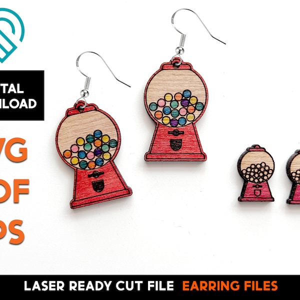 Bubble Gum Machine Earring Set  - Laser Cut SVG File - Glowforge Ready - Jewelry Template - Candy, Nostalgia, 80's