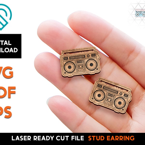 Boombox Stud Earring - Laser Cut SVG File - Glowforge Ready - Jewelry Template