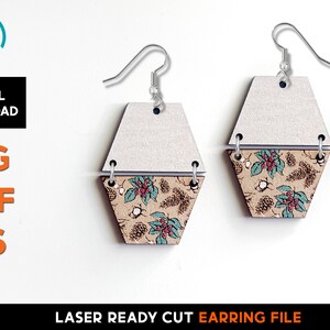 Winter Foliage Hex Earring Set - Laser Cut SVG File - Glowforge Ready - Jewelry Template