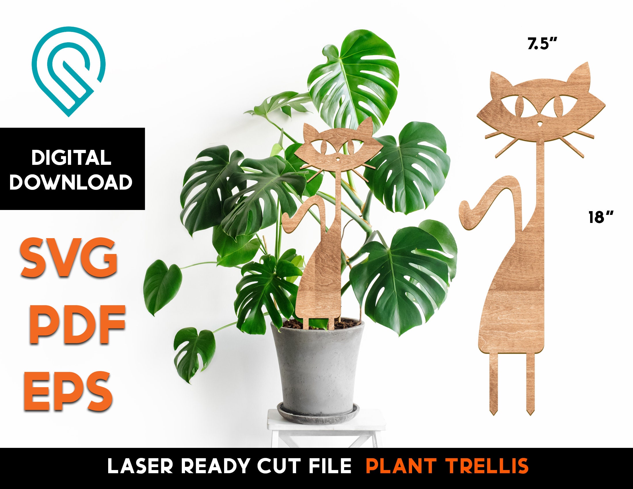 Mid Century Modern Cat Plant Trellis Laser Cut File (SVG, PDF, EPS