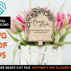 BONUS MOM - Blumen oder Pflanzen Plektrum - Laser Cut SVG Template File - Muttertagsgeschenk