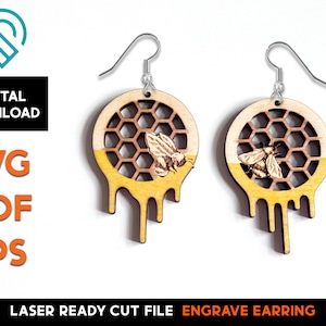 Bee Hive Earring Set - Laser Cut SVG-bestand - Glowforge Ready - Sieraden sjabloon - honing
