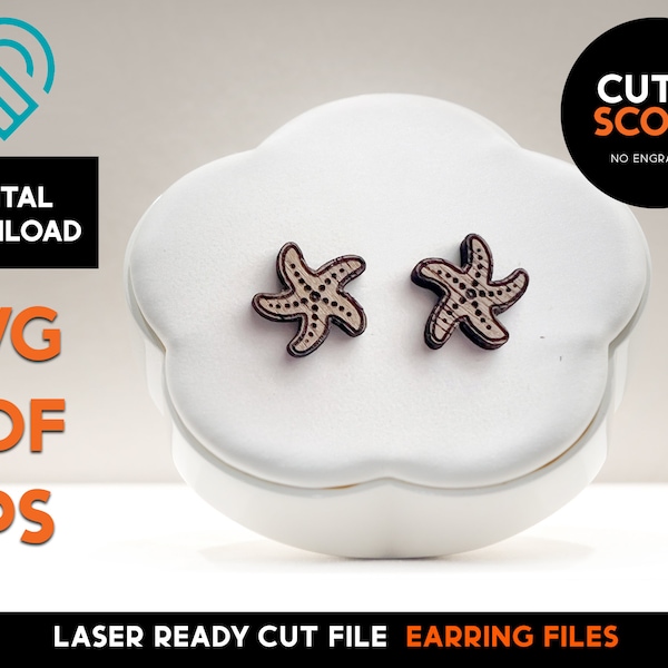 Starfish -  Stud Earring - Laser Cut SVG File - Glowforge Ready and Tested - Cut and Score - Jewelry Template