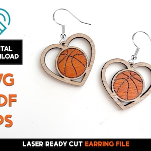 Basketball Herz - Sport Ball Ohrringe - Laser Cut SVG Datei - Glowforge Ready - Schmuck Vorlage - Liebe, Auto Anhänger, Bag Tag