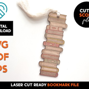 Segnalibro pila di libri - File SVG tagliato al laser - Glowforge Ready - Ritorno a scuola, insegnante, storia, lettura