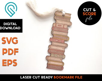 Book stack Bookmark  - Laser Cut SVG File - Glowforge Ready  - Back to school, Teacher,  Story, reading