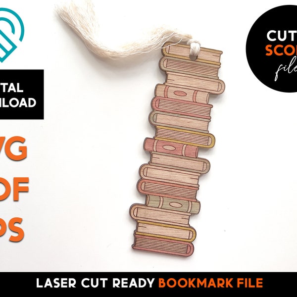 Book stack Bookmark  - Laser Cut SVG File - Glowforge Ready  - Back to school, Teacher,  Story, reading