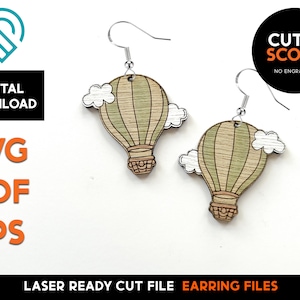 Hete luchtballon oorbel sjabloon - Lasergesneden SVG-bestand - Glowforge Ready - Knippen en scoren - Wolken