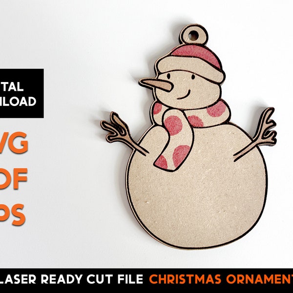 Bonhomme de neige Ear Muff Christmas Ornament - Laser Ready SVG Cut File Template - Cute Folk, Farmhouse style, Retro, Candy cane