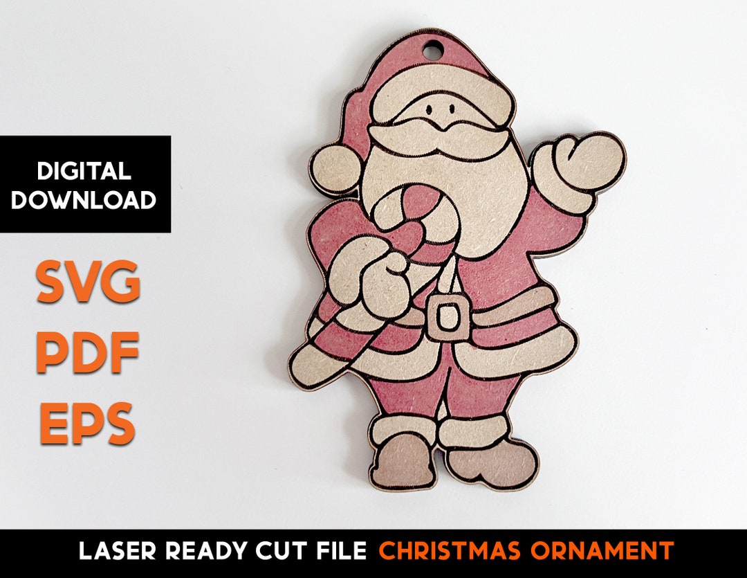 Santa Christmas Ornament SVG Laser Cut File: Folk Art Candy Cane ...