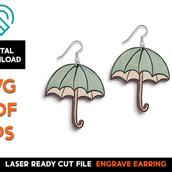 Umbrella Engrave Earring Set - Laser Cut SVG File - Glowforge Ready - Jewelry Template - Raining, Spring, Summer