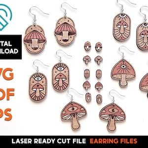 Paddestoeloorbel SVG-lasergesneden bestand: Boho-sieradensjabloon (digitale download)