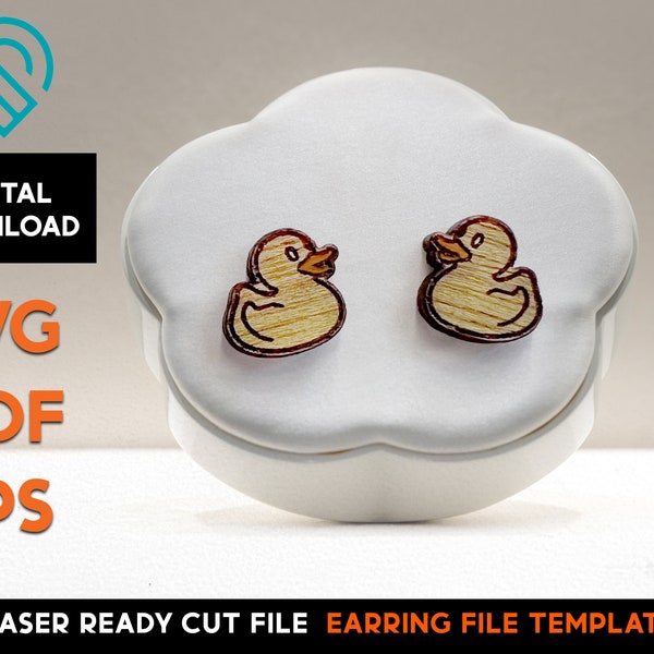 Ducky Stud Earring - Laser Cut SVG File - Glowforge Ready - Jewelry Template - Duck, Duckie, Yellow Duckling