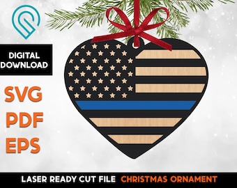 Heart Flag Police Officer Christmas Ornament Laser SVG Cut File – Glowforge Ready – DIGITAL DOWNLOAD