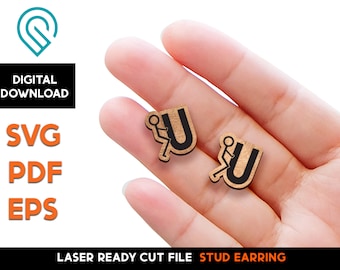 F U Stud Earring Set - Laser Cut SVG File - Glowforge Ready - Jewelry Template - Funny