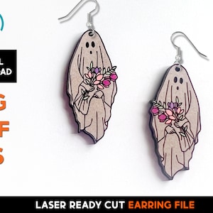 Gespenst Blume Ohrring Set - Laser geschnitten SVG Datei - Glowforge Ready - Halloween Ohrringe, Boo, Bauernhaus