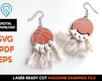 Basketball Macrame Earring Set - Laser Cut SVG File - Glowforge Ready - DIY