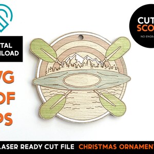 Kayak Christmas Ornament 1 -  Laser Ready SVG Cut File Template - DIGITAL DOWNLOAD - Cut and Score - Lake Life, Adventure, Outdoors