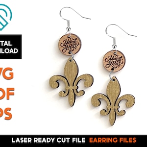 Mardi Gras  Earring Set 1 - Laser Cut SVG File - Glowforge Ready - Jewelry Template - Fat Tuesday, New Orleans, Mask, Beads, Fleur de lis