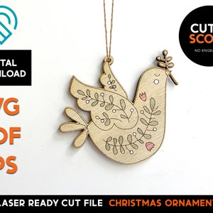 Dove Christmas Ornament - Laser Ready SVG Cut File - Glowforge Ready - Cut and Score - DIGITAL DOWNLOAD - Folk Art, whimsical, Boho Style