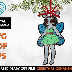 Mrs Mothman - Cute Mothman Christmas Ornament -  Laser SVG Cut File – Glowforge Ready - Cryptic Monsters  - MOTH MAN Girl Lady
