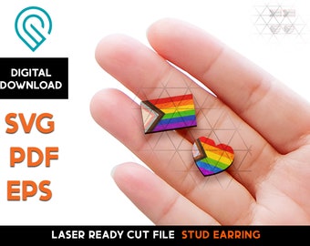 Progress Flag PRIDE Stud Earring Set - Laser Cut SVG File - Glowforge Ready - Jewelry Template