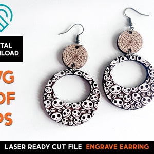 Ensemble de boucles d&#39;oreilles Halloween Spider Web Skull - Fichier SVG découpé au laser - Glowforge Ready - Boucles d&#39;oreilles Halloween, Fichier imbriqué