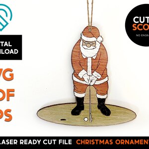 ゴルフをするサンタ - クリスマスオーナメント - レーザー SVG カット ファイル - Glowforge 対応 - ゴルフ