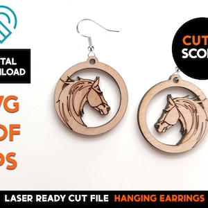 Pferd Ohrring Set - Laser Cut SVG Datei - Glowforge Ready - Schmuck Vorlage - DIGITAL DOWNLOAD