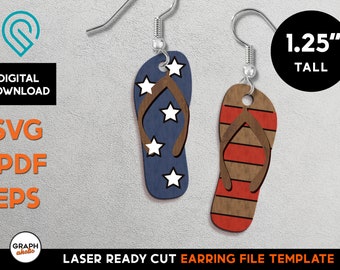 America - Flip Flop Sandal Earring - Laser Wood Cut SVG File - Glowforge Ready - Jewelry Template