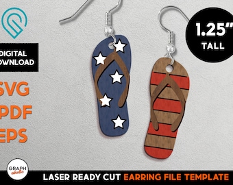 America - Flip Flop Sandal Earring - Laser Wood Cut SVG File - Glowforge Ready - Jewelry Template