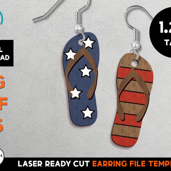 America - Flip Flop Sandal Earring - Laser Wood Cut SVG File - Glowforge Ready - Jewelry Template