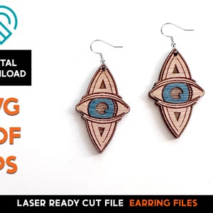 Evil Eye Geometric Hanging Earring Set - Laser Cut SVG File - Glowforge Ready - Jewelry Template - Mal de ojo, Protection