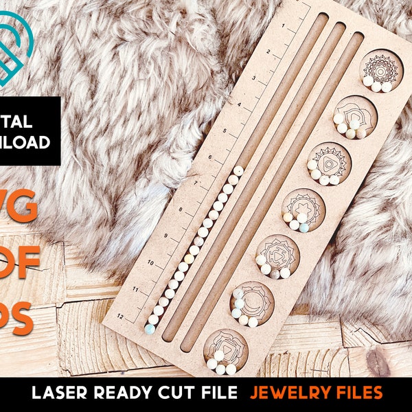 Jewelry Making - Chakra Bead Organizer - Bracelet Making Tray - DIGITAL DOWNLOAD Laser Cut SVG File - Glowforge Ready - Jewelry Template