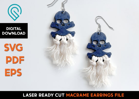 Skull Macrame Earring Set Laser Cut SVG File Glowforge Ready
