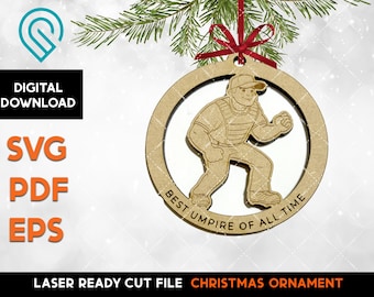 Baseball Umpire Christmas Ornament SVG Laser Cut File (Digital Download)