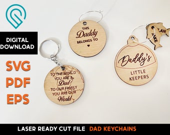 Father's Day Keychains - Laser Ready SVG Cut File Template - Personalize names - Fathers Day - Fishing Dad